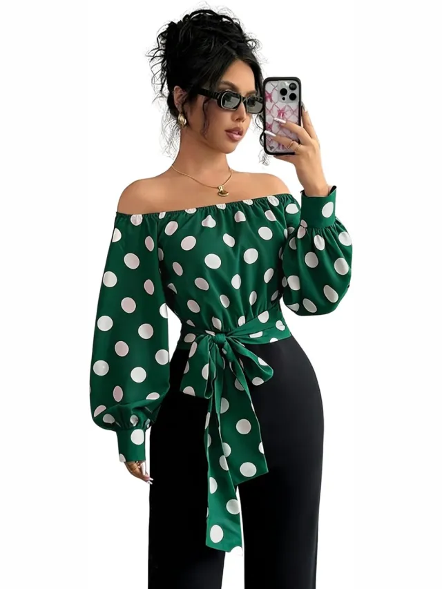 Currero Topje Dames Polkadots - Mouwloze Top - Singlet - Kleding - Shirt - Blouse - Kort - Volwassen - Donkergroen