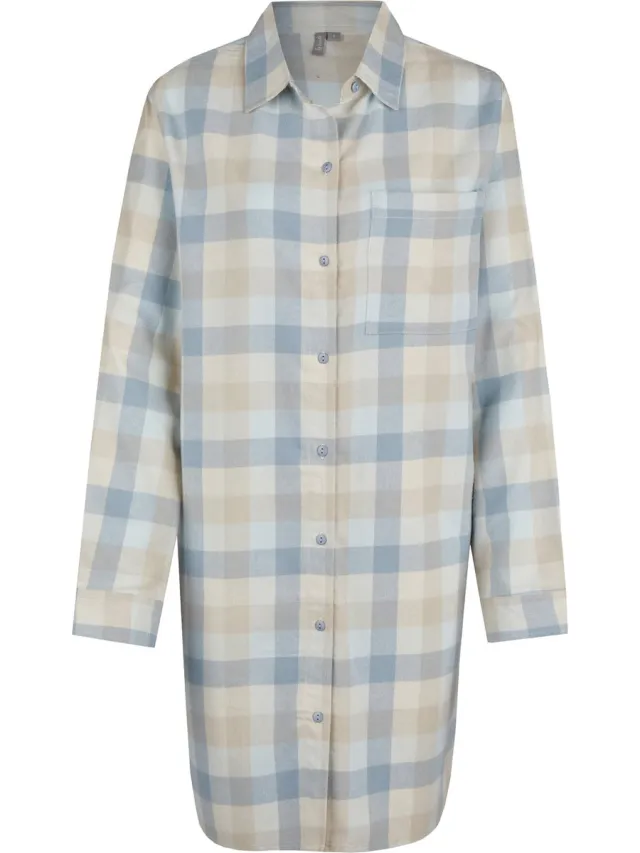By Louise Dames Pyjama Nachthemd Lang Flanel Geruit Blauw