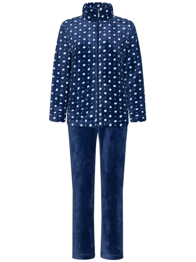 Rebelle Huispak Dames Fleece - Donkerblauw pyjama pak met rits - Warm - 38