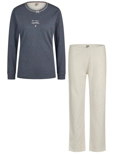 By Louise Dames winter pyjama set lang interlock blauw, foto 2