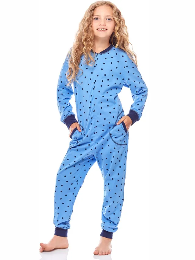 Merry Style Kinder Pyjama - ronde hals - lange mouwen - lange broek met zakken - Katoen - MS-MS10-186-PJ - Blaue Punkte Marine - 110-116
