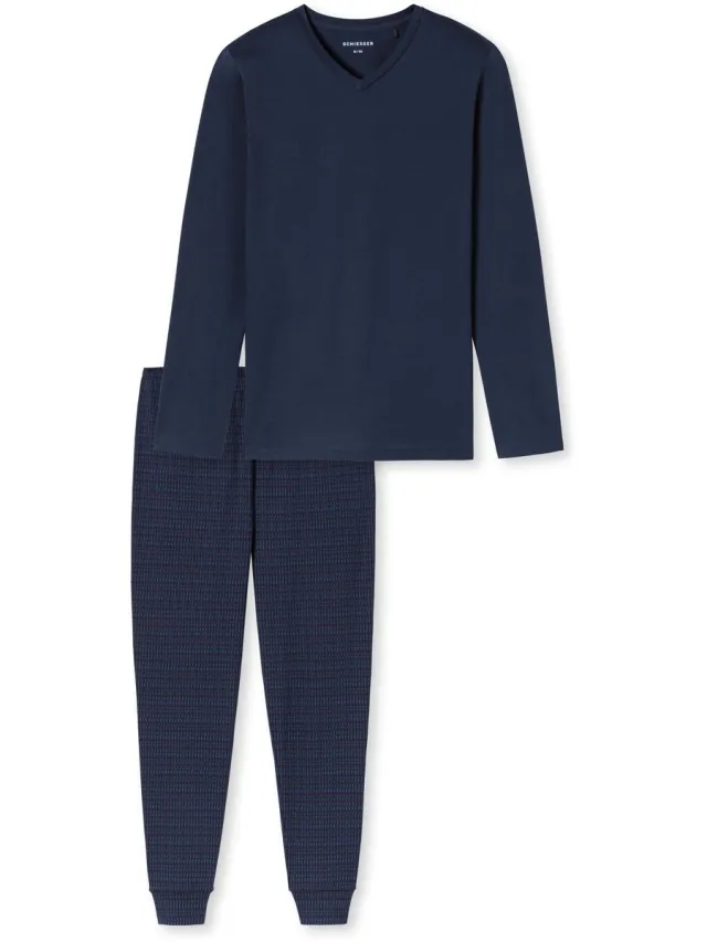 Schiesser Heren Pyjama Lang - Casual Essentials deep sea blue