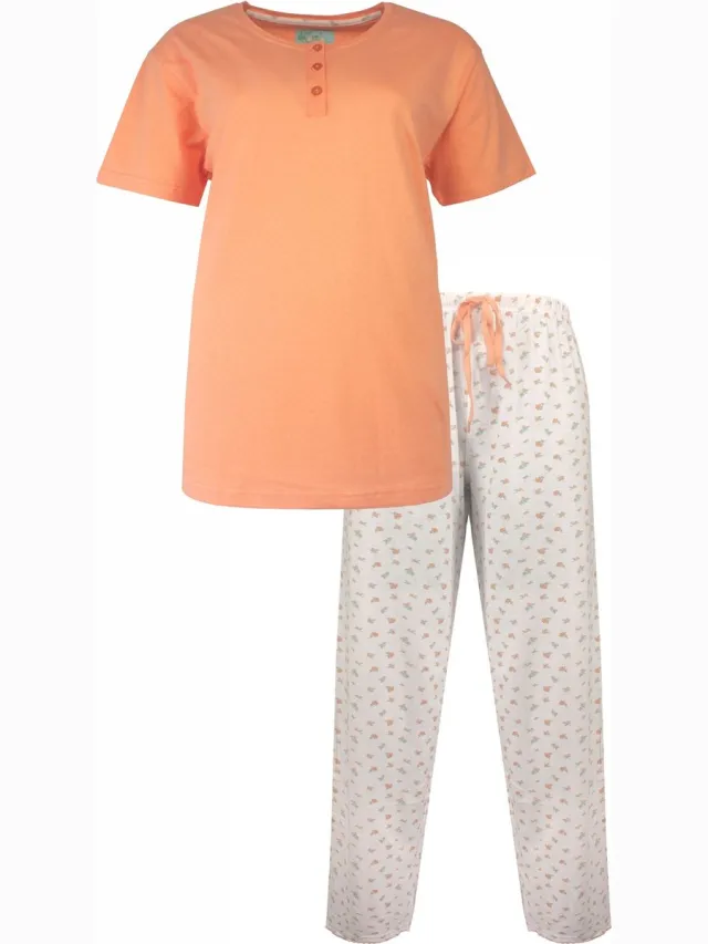 Tenderness Dames Pyjama - Katoen - Polo Sluiting - Oranje