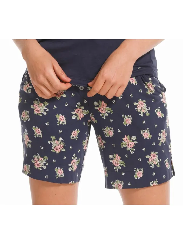 Pastunette Pyjama short dames kort - Blue Flower - Korte pyjamabroek katoen - L - Blauw