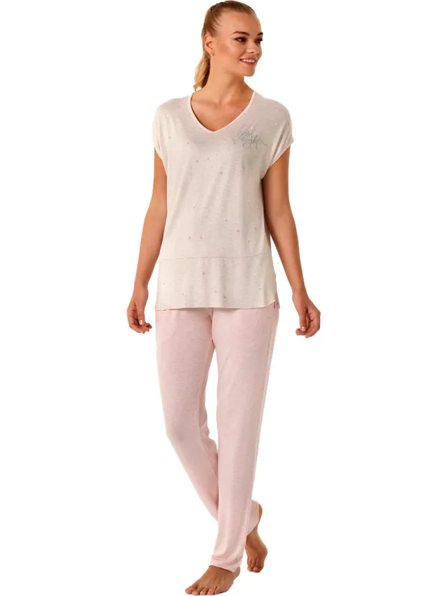 Feyza Dames Pyjama Set, Korte Mouwen, Roze