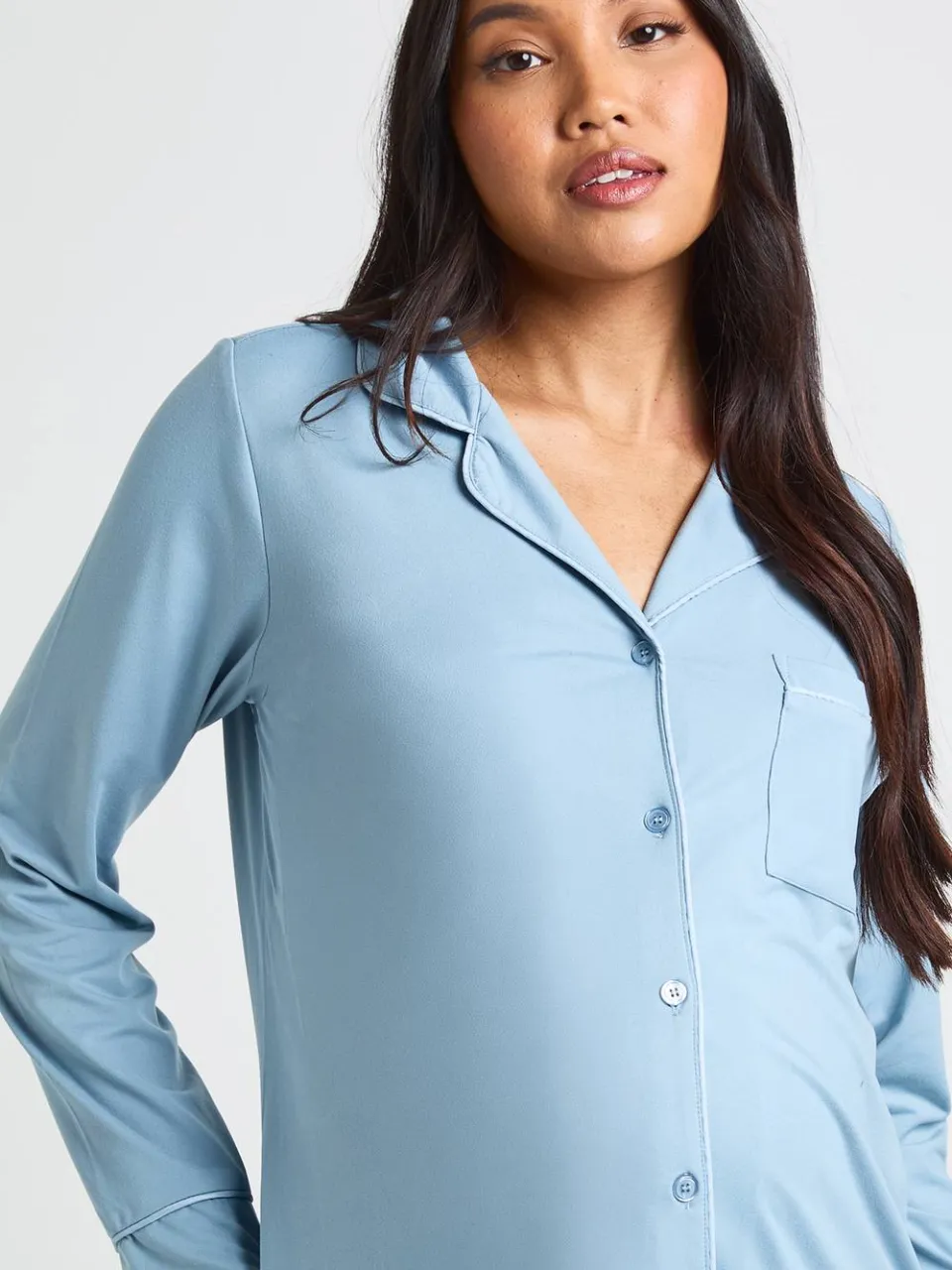 boohoo Dames Zwangerschaps Nachthemd Met Paspeldetail stoffig blauw, foto 4