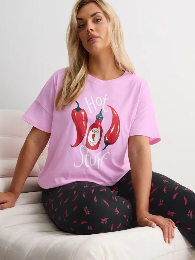 Yours Roze Hot Stuff Wijde Gestreepte Pyjama Set-44, foto 2