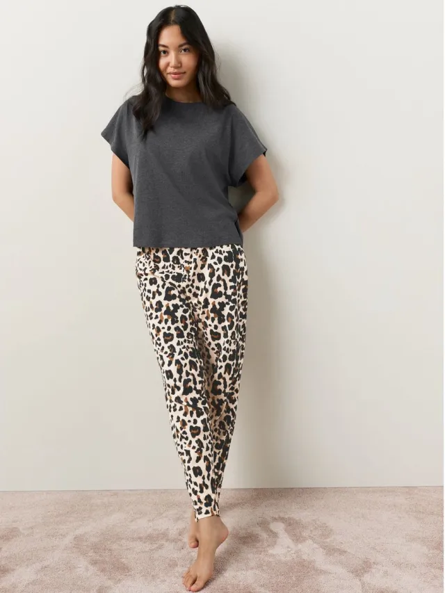 Next Dames - Pyjama met korte mouwen - Grijs Charcoal Leopard