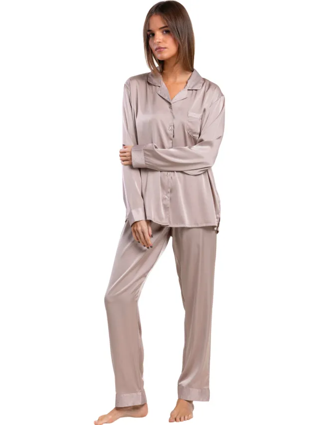 Admas Crystal Satin pyjamaset beige