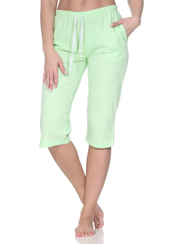 Normann Dames pyjama Capri broek 3/4 lengte - Mix & Match - perfect te combineren punkte_grün