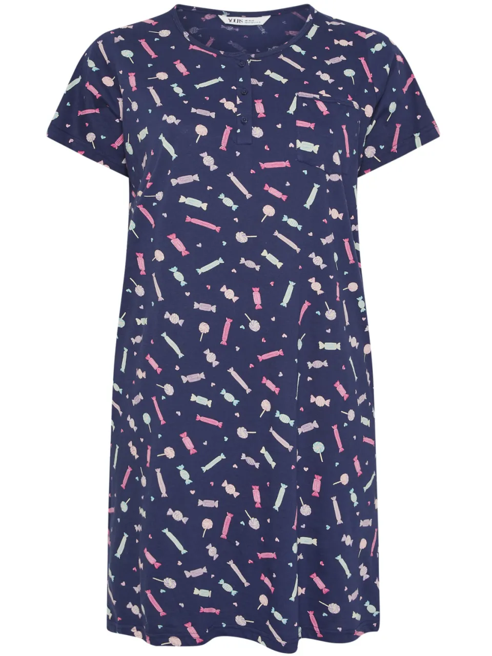Yours Marineblauw Midaxinachthemd Met Zoete Print En Knoopsluiting-60, foto 4