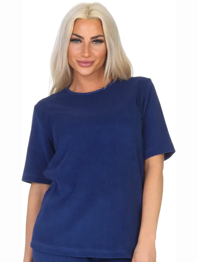 Normann Badstof Dames pyjama shirt met korte mouwen mix & match marine
