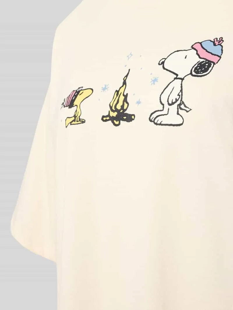 Jake*s Casual Nachtjapon met Peanuts-kampvuurprint van puur katoen ecru, foto 3