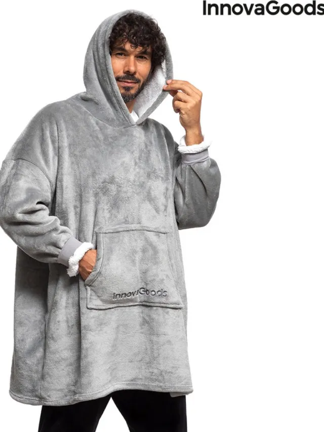 Innovagoods Fleecec - Hoodie - Fleece Hoodie - Fleece Deken Met Mouwen - Licht Grijs