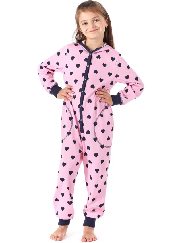 Merry Style Kinder Pyjama - ronde hals - lange mouwen - lange broek met zakken - Katoen - MS-MS10-223-PJ - Rosa Herzen Marine - 110-116