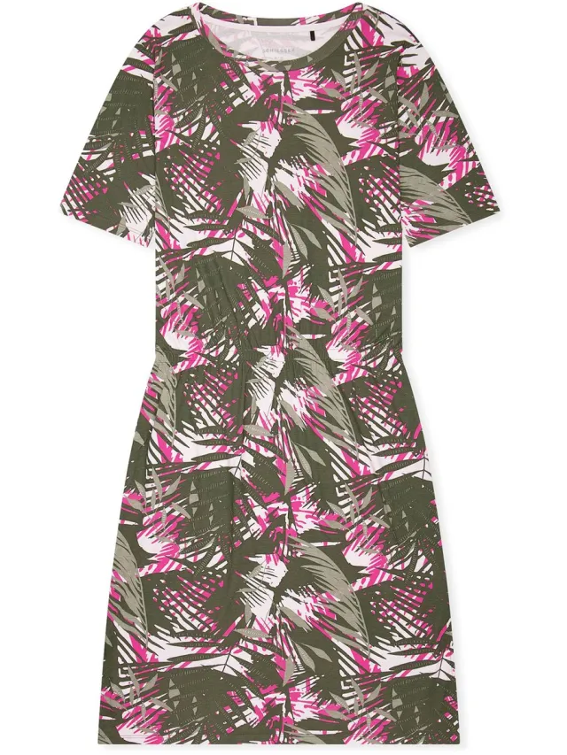 Schiesser dames Modern Nightwear nachthemd met korte mouwen - interlock - elastische tailleband - bloemenmotief - multicolour dessin multicolour 1