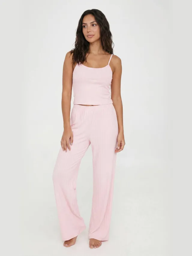 boohoo Dames Pointelle Hemd En Wijde Pyjama Broek Set Baby Roze