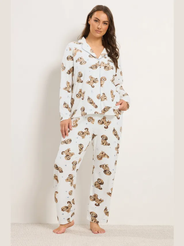 Yours Ivoorwitte Cockapoo Lichtgewicht Fleece Pyjamaset-42 White