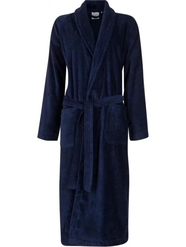 Badrock Badjas marineblauw - 100% katoen badjas - blauwe badjas sjaalkraag - badjas heren - badjas dames - unisex