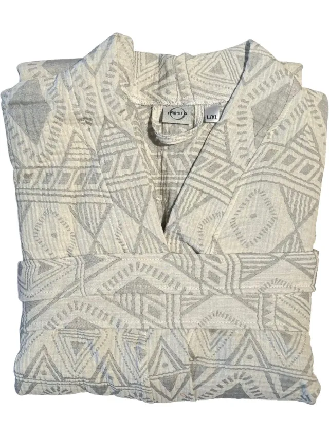 Trimita Ethnic kimono badjas - 100% Turks katoen - mousseline - dames en heren - grijs/antraciet