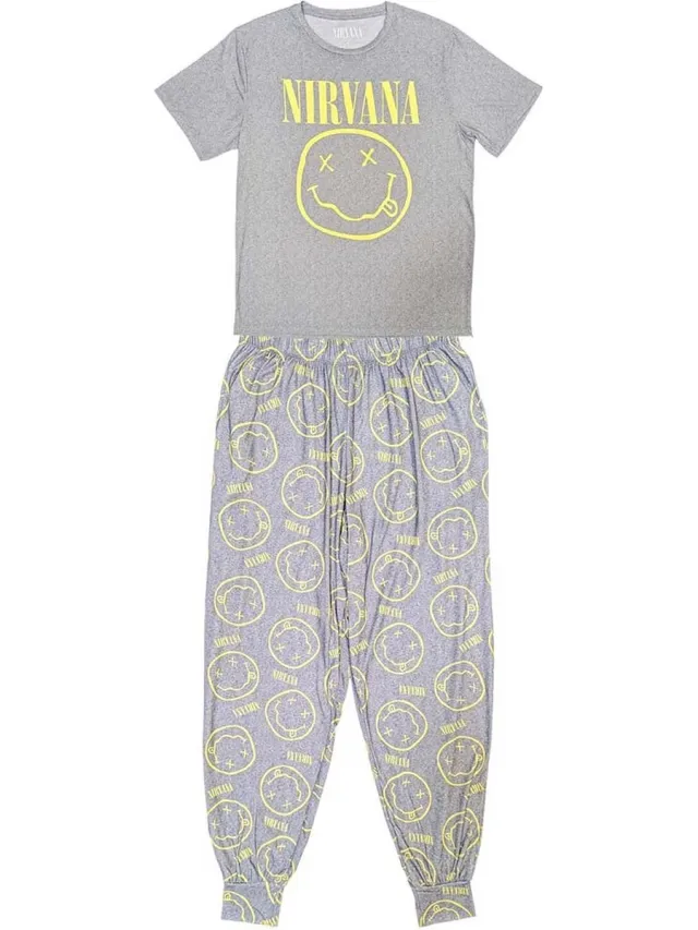 Nirvana Yellow Smile Pyjama - XL - Grijs