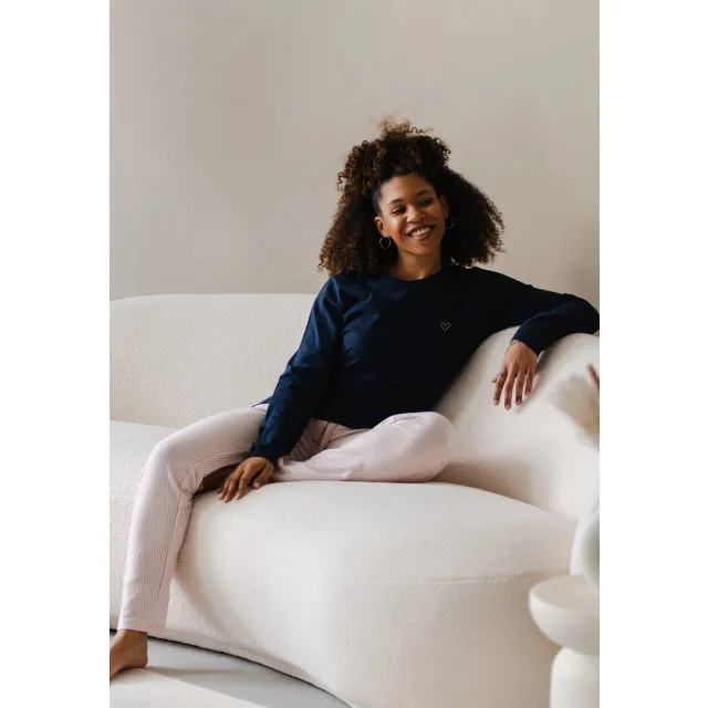 By Louise Essential dames pyjama set lang katoen blauw Veelkleurig