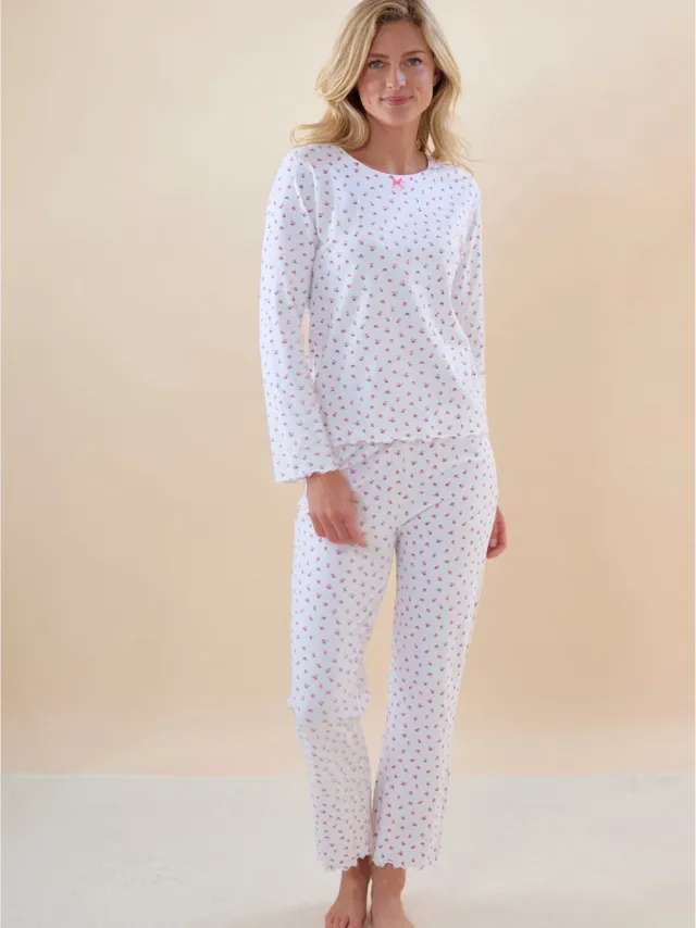 Little Label emma pyjama dames - roosjes roze- extra zachte bio-katoen Wit