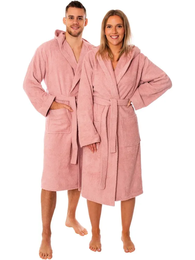 lavea Badjas Dames & Badjas Heren van 100% Katoen – Zachte Badjas van Badstof met Capuchon, Unisex Design, Ideaal voor Sauna & Thuis - L - Oudroze