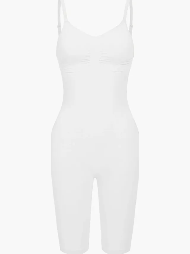 cfab Bodysuit met corrigerende shapewear en bijpassende shorts - Wit, S - Corrigerende Body - Naadlos - corrigerend ondergoed dames