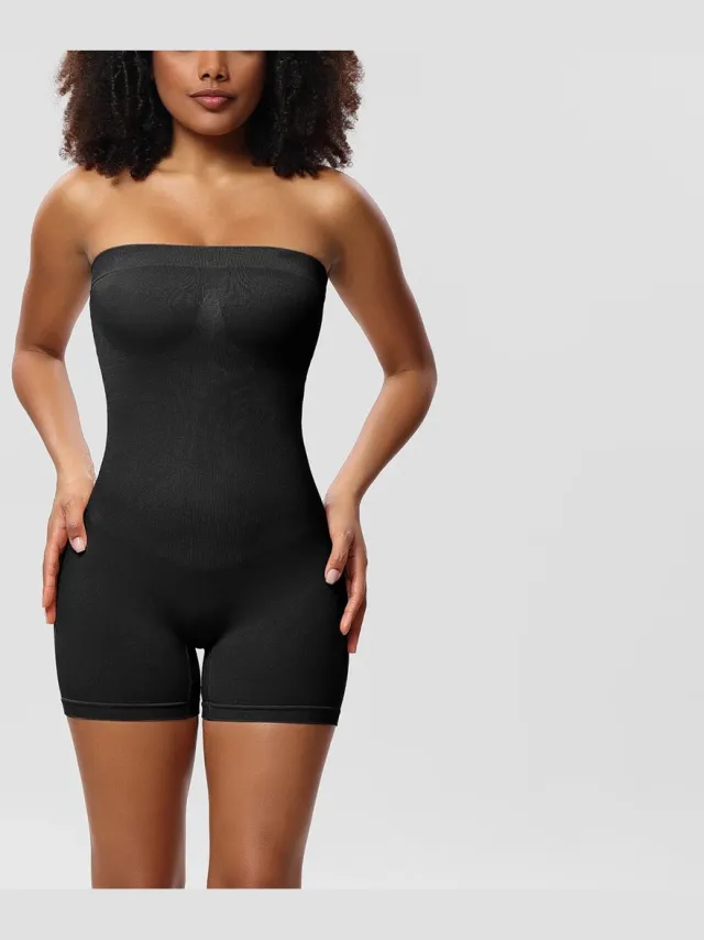 Wow Peach New Shapewear Bodysuit Short - Shaper - Fit - Comfort - Elastisch - Strapless - Afneembare Schouderbandjes - Zwart - Medium