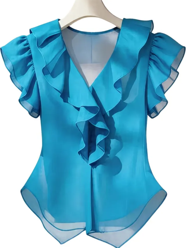 Currero Topje Dames - Top Kleding - Shirt - Blouse - Kort - Volwassen - Diep Hemelsblauw
