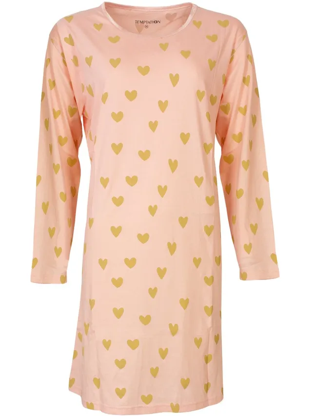 Temptation Dames Nachthemd - Hartjes Print - Roze