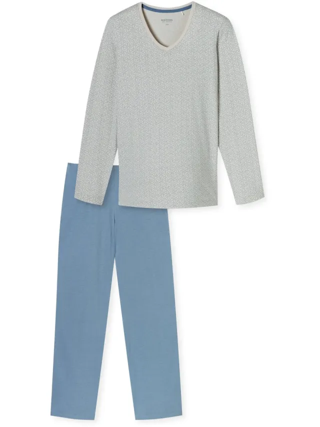 Schiesser Pyjama lang - Dames - Pyjamas beige, hellblau