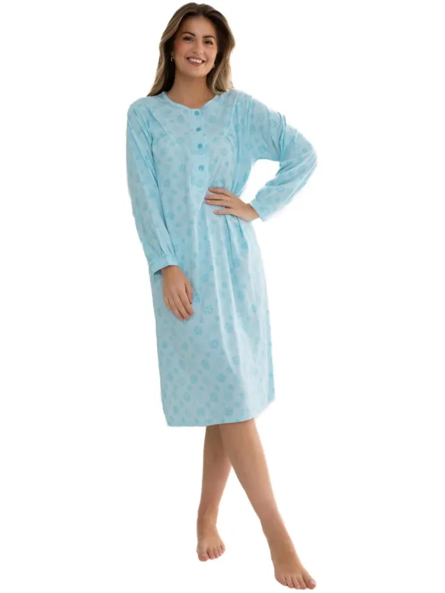 Cocodream Quality Cocodream Nachthemd 'Gunera Blue' - Dames Nachtmode - Lange Mouw - Blauw