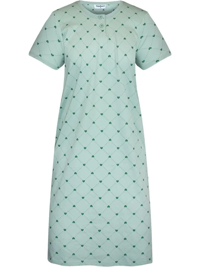 GAUBERT Essential Dames Nachthemd Korte Mouw - Premium Gekamd Katoen - Hartjes - Mintgroen - GB-6822 Korte Mouw, Mintgroen, Hartjes