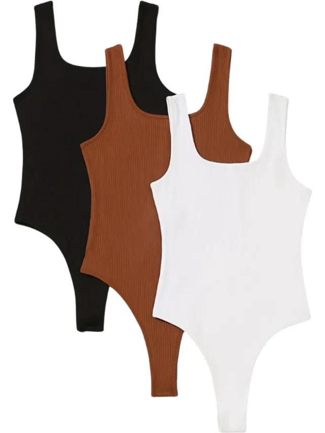 Nivard Bodysuit Dames - Jumpsuit - Corrigerend Ondergoed - Body plunge - Lingerie - Setje Vrouwen - 3 Pcs - Zwart/Wit/Bruin