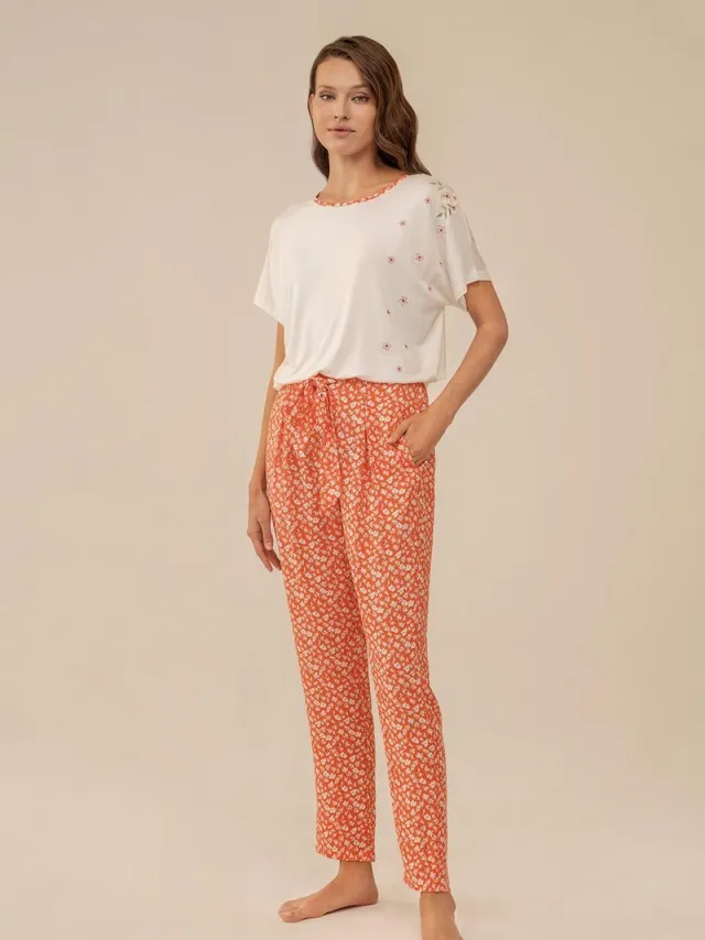 Feyza Dames Pyjama Set, Korte Mouwen Wit