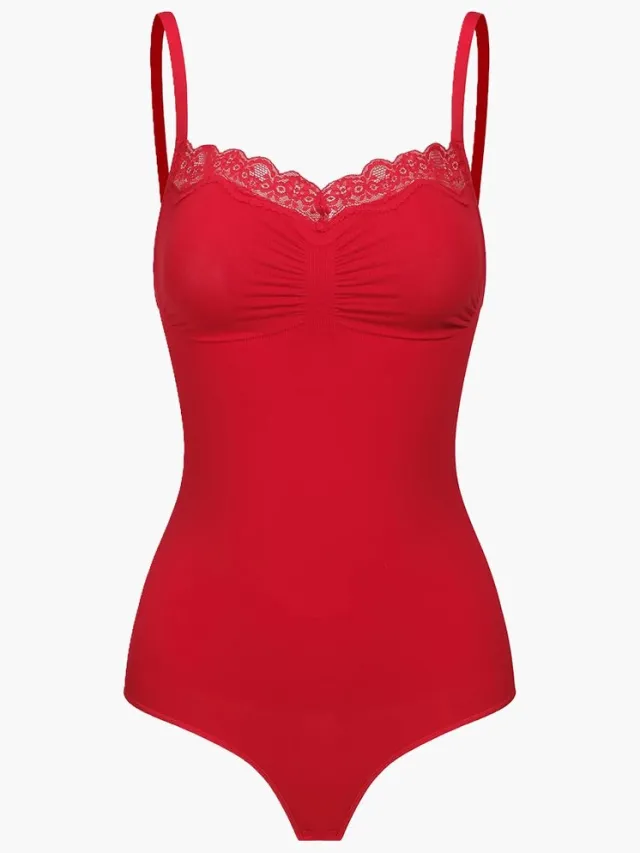 cfab Corrigerende bodysuit met kant - Beige - 2XL - Corrigerende Body - Naadlos - corrigerend ondergoed dames