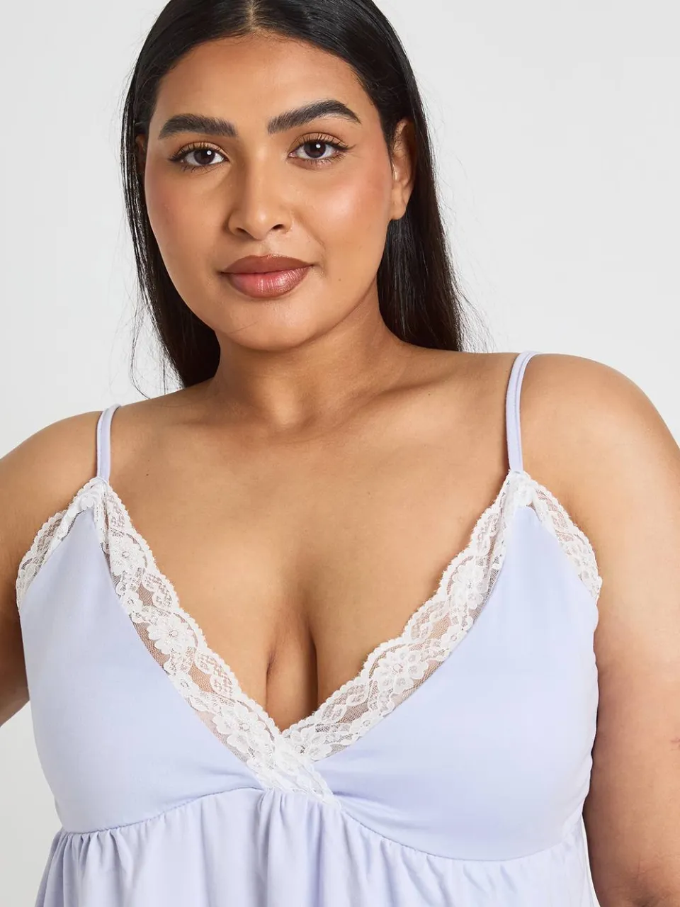 boohoo Dames Plus Babydoll Pyjama Top En Broek Set hemelsblauw, foto 4