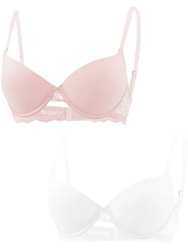 Currero BH Zonder Beugel - Strapless - Zonder Bandjes - Met Voorsluiting - Push-up Bh's - Comfort Beha - Comfortabel - Grote Sluiting - Wit + Roze - Cupmaat