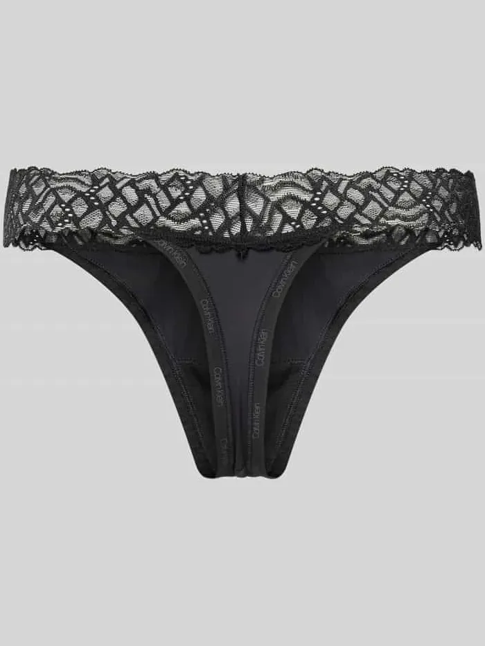 Calvin Klein String met kantgarnering Zwart