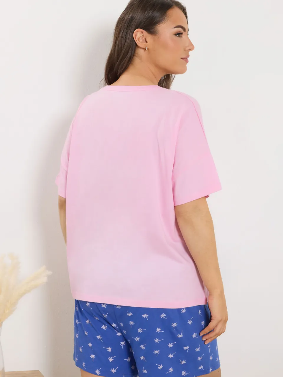 Yours Blauwe Pyjamashorts Met Palmboomprint-48, foto 4