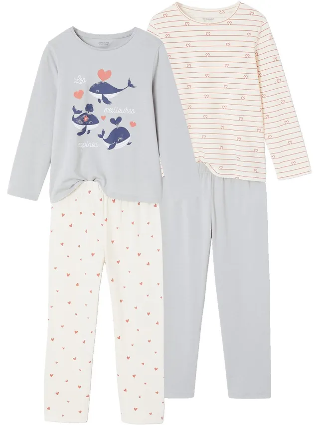 vertbaudet Set van 2 meisjespyjama's beige