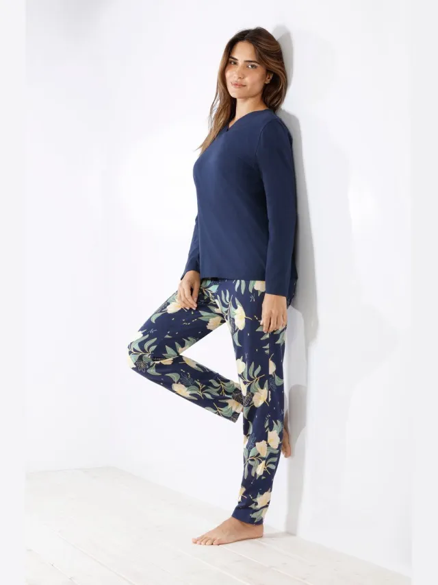 Hajo Blauwe premium katoen-modal pyjama Hajo - Blauw - Maat - 48/50