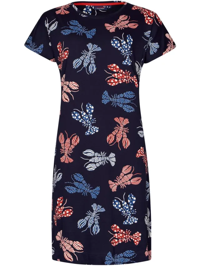 Rebelle Dames Nachthemd Rebelle - Lobster Party - Bio Katoen - Print blauw