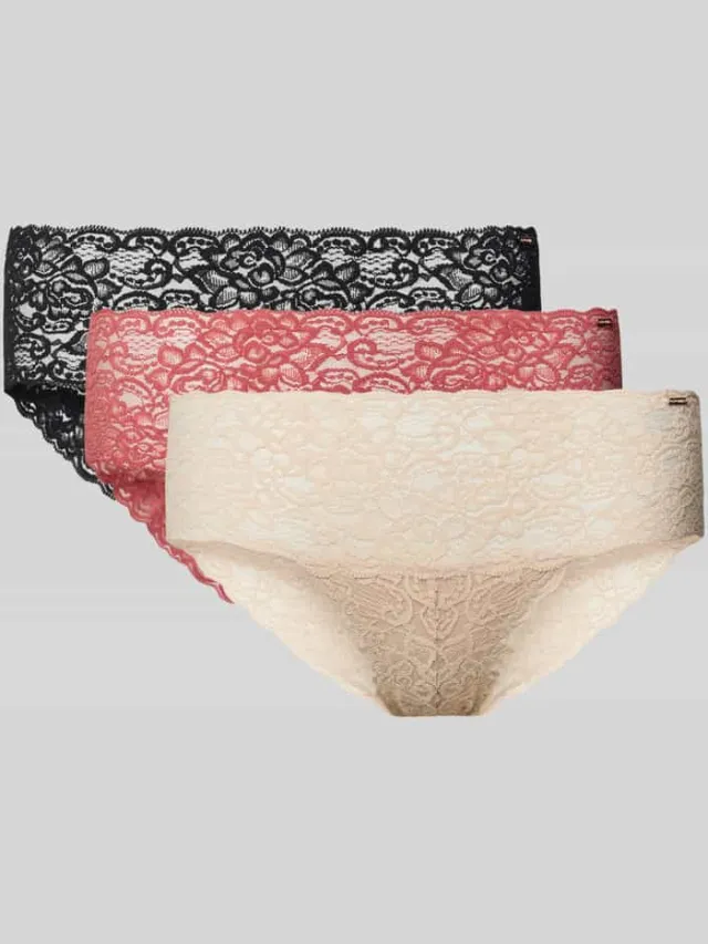 Dorina Slip van kant in comfortabel design in een set van 3 stuks, model 'LANA' Zwart