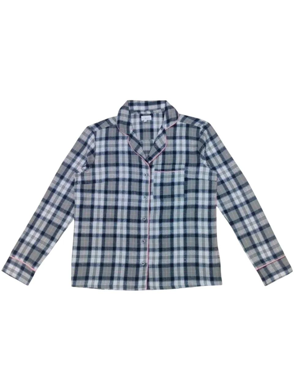 Linea Lange pyjamaset voor dames van katoen met ruitjesmotief en knoopsluiting aan de voorkant (1 stuk) (GRIJS/PINK), foto 2