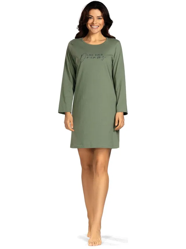 Comtessa Dames Nachthemd 'Live Your Dreams' khaki groen