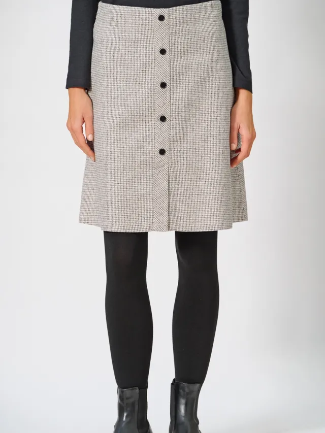 HempAge dames vegan Rok Pied De Poule Knoopsluiting Naturel Beige