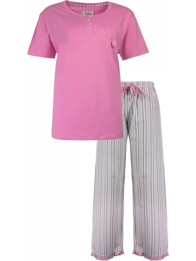 Tenderness Dames Pyjama - Katoen - Polo Sluiting - Roze
